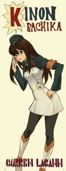 absurdres adjusting_eyewear black_hair character_name copyright_name glasses hand_on_own_hip highres kinon_bachika long_hair pantyhose tengen_toppa_gurren_lagann uniform