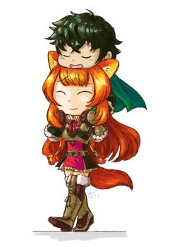 1boy 1girl :d ^_^ animal_ears armor armored_boots belt black_dress black_hair black_shirt boots breastplate breasts brown_belt brown_boots carrying cloak closed_eyes collared_dress commentary commission dress english_commentary full_body fur-trimmed_armor fur-trimmed_boots fur-trimmed_gloves fur_trim gloves green_cloak green_pants high_collar iwatani_naofumi kiwikamikaze layered_dress light_blush long_hair long_sleeves messy_hair metal_hair_tubes neck_ribbon open_mouth orange_hair pants raccoon_ears raccoon_girl raccoon_tail raised_eyebrows raphtalia red_dress red_ribbon ribbon shirt short_dress short_hair shoulder_carry sidelocks simple_background sleeping sleeveless sleeveless_dress small_breasts smile straight_hair tail tassets tate_no_yuusha_no_nariagari thigh_boots thighhighs two-tone_dress walking white_background white_dress zettai_ryouiki