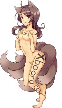 1girl absurdres ahoge animal_ears bad_feet breasts collarbone eyebrows eyelashes female_focus fox_ears fox_girl full_body highres mascot navel no_nipples nude red_eyes solo tears toes watermark web_address web_address_without_path xbooru