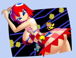 Rule 34 | 4girls, absurdres, animal ears, arms up, ass, blinky (pac-man), blue bra, blue eyes, blue hair, blue panties, bra, breasts, clyde (pac-man), commentary, dress, fake animal ears, fake tail, fox ears, fox tail, highres, inky (pac-man), large breasts, leotard, long hair, minuspal, mouse ears, mouse tail, multiple girls, open mouth, orange hair, pac-man, pac-man (game), panties, pink hair, pink leotard, pinky (pac-man), playboy bunny, red dress, red hair, standing, tail, underwear
