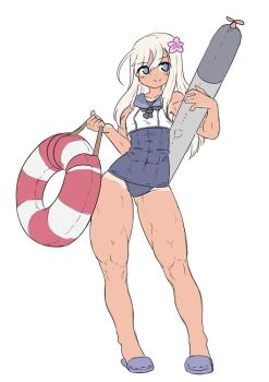 blue_eyes hair_ornament kantai_collection ro-500_(kancolle) sheepapp tan tanline torpedo