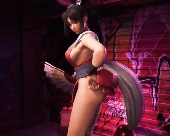 1girl 3d animated animated_gif ass breasts brown_eyes brown_hair cleavage fatal_fury female_focus game_screenshot hand_fan high_ponytail holding holding_fan japanese_clothes large_breasts pelvic_curtain ponytail shiranui_mai sideboob smile snk solo street_fighter street_fighter_6 video_game_screencap