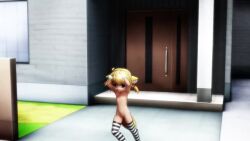 1girl 3d ahoge amv animal_ears animated audible_music black_footwear blush bracelet dancing exhibitionism flat_chest fox_ears fox_girl fox_konko-chan fox_tail hair_ornament hair_ribbon hentai_music_video jewelry loli looking_at_viewer music music_video navel nude outdoors public_indecency pussy red_ribbon ribbon singing smile sound source_request standing striped_clothes striped_thighhighs tail thighhighs twintails video