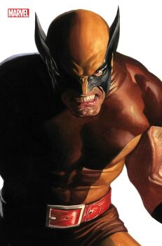 1boy alex_ross angry arm_hair belt bodysuit brown_bodysuit brown_eyes brown_gloves clenched_teeth comic_cover company_name cover cover_page cowl gloves highres looking_at_viewer male_focus marvel mature_male multicolored_bodysuit muscular muscular_male official_art one_eye_in_shadow realistic red_belt solo superhero_costume teeth third-party_source two-tone_bodysuit upper_body veins veiny_arms western_comics_(style) white_background wolverine_(x-men) x-men yellow_bodysuit