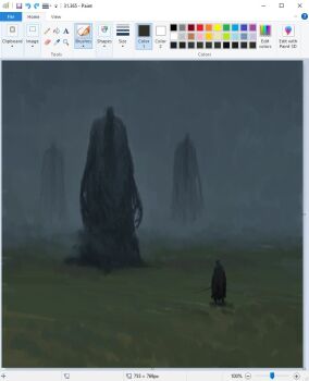 4others art_program_in_frame black_cloak blurry christian_young cloak commentary creature depth_of_field english_commentary faceless fog hood hood_up looking_at_another microsoft_paint_(medium) microsoft_paint_(software) multiple_others muted_color original painterly screencap size_difference standing