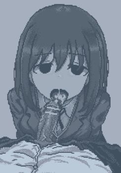 1boy 1girl after_fellatio aftersex artist_request borrowed_character bow collared_shirt cum cum_in_mouth cum_on_tongue highres long_sleeves monochrome open_mouth oral_invitation original penis pleated_skirt pov pov_crotch ribbon school_uniform shirt skirt solo shinohata_sachie_(hamsterfragment) tongue tongue_out white_shirt