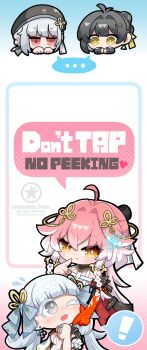 ! ... 4girls absurdres ahoge artist_logo beret black_hair black_hat braid bright_pupils changli_(wuthering_waves) chibi chibi_only closed_mouth colored_extremities colored_eyelashes commentary_request dog-san earrings english_text female_rover_(wuthering_waves) grey_hair hair_extensions hat highres index_finger_raised jewelry jinhsi_(wuthering_waves) logo long_hair looking_at_another looking_at_viewer multicolored_hair multiple_girls one_eye_closed pink_hair red_eyes red_hands ribbon ring_hair_extensions rover_(wuthering_waves) sanhua_(wuthering_waves) smile spoken_ellipsis spoken_exclamation_mark tacet_mark_(wuthering_waves) twin_braids two-tone_hair white_hair white_pupils wuthering_waves yellow_eyes yellow_ribbon