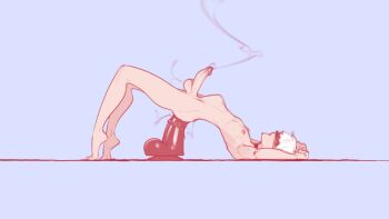 1boy 9s_(nier:automata) anal arched_back black_choker blindfold choker cum cum_string dildo full_body gay huge_dildo male_focus nier:automata nier_(series) nipples nude penis sex_toy short_hair stomach_bulge tailbox tiptoes white_hair