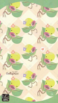 bellsprout commentary flower gen_1_pokemon highres leaf meme_(sleepsheep) nintendo no_humans open_mouth pink_lips plant pokemon pokemon_(creature) pokemon_focus solid_circle_eyes symbol-only_commentary vines