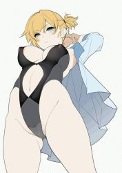 1girl adapted_costume animated aqua_eyes areola_slip armpits asymmetrical_hair bare_legs black_one-piece_swimsuit blonde_hair bouncing_breasts breasts cameltoe covered_erect_nipples cowboy_shot gen_1_pokemon gloves gym_leader hino_tomoyuki jiggle large_breasts legs looking_at_viewer misty_(pokemon) navel nintendo one-piece_swimsuit open_mouth pokemon pokemon_hgss pokemon_rgby ponytail shirt short_hair side_ponytail simple_background smile solo standing swimsuit thighs video white_background wide_hips yellow_shirt