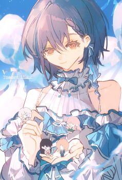 5girls bang_dream! bang_dream!_it&#039;s_mygo!!!!! black_hair blue_eyes braid braided_bangs brown_eyes brown_hair chihaya_anon closed_mouth clothing_cutout commentary dated dress grey_hair hair_between_eyes hanasakigawa_school_uniform heterochromia highres hikawayunn kaname_raana long_hair long_sleeves mini_person multiple_girls mygo!!!!!_(bang_dream!) nagasaki_soyo one_eye_closed pink_hair purple_eyes school_uniform shiina_taki short_hair shoulder_cutout takamatsu_tomori upper_body white_hair yellow_eyes