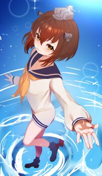 1girl 2025 absurdres ascot blush brown_eyes brown_hair highres kantai_collection light_smile long_hair long_sleeves looking_at_viewer onikuman yellow_ascot yukikaze_(kancolle)