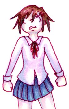 basementhorror blue_skirt brown_hair demonophobia kunikai_sakuri skirt