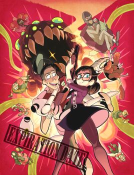 1girl 6+boys bandaged_hand bandages bandolier belt black_hair blue_eyes bottle bread chicken_(food) completely_unamused cup demoman_(tf2) drinking_glass engineer_(tf2) expiration_date_(tf2) explosive eyepatch food formal_clothes fried_chicken gas_mask gashi-gashi glasses gun hard_hat hat heavy_(tf2) helmet highres holding holding_weapon mask medic_(tf2) miss_pauling multiple_boys necktie open_mouth overalls pantyhose pyro_(tf2) reading red_demoman_(tf2) red_engineer_(tf2) red_heavy_(tf2) red_medic_(tf2) red_pyro_(tf2) red_scout_(tf2) red_soldier_(tf2) red_spy_(tf2) scout_(tf2) shotgun skirt soldier_(tf2) spy_(tf2) suit sweat team_fortress_2 teeth unamused valve valve_software weapon wine_glass