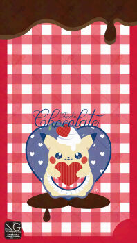 Rule 34 | apron, candy, character name, checkered apron, checkered clothes, cherry, chocolate, chocolate heart, closed mouth, food, fruit, gen 1 pokemon, heart, heart-shaped food, highres, holding, looking at viewer, meme (sleepsheep), nintendo, no humans, pikachu, pokemon, pokemon (creature), pokemon focus, smile, whipped cream