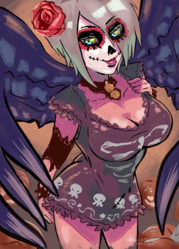 1girl angel_(kof) blue_eyes bodypaint breasts c.s._terzo chstrangelll costume csterzo dress female_focus large_breasts short_hair the_king_of_fighters white_hair