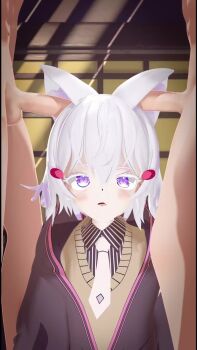 1girl 2boys animal_ears animated black_jacket black_shirt blush clothed_female_nude_male collared_shirt colored_eyelashes ear_penetration ear_sex fox_ears fox_girl group_sex hair_between_eyes hair_ornament hairclip hellhmv hetero jacket loli mmf_threesome multiple_boys necktie nude open_mouth penis phase_connect purple_eyes shirt solo_focus striped_clothes tagme tenma_maemi testicles threesome uncensored video virtual_youtuber white_hair white_necktie