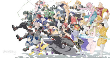 6+boys 6+girls absurdres aoyama_yuuga ashido_mina asui_tsuyu bakugou_katsuki black_hair black_sclera blonde_hair bodysuit boku_no_hero_academia cape character_request check_character colored_sclera colored_skin commentary frog_girl green_bodysuit hagakure_toru highres iida_tenya jiro_kyoka kaminari_denki kirishima_eijirou koda_koji long_hair midoriya_izuku mineta_minoru multiple_boys multiple_girls ojiro_mashirao pakupaku_keema pink_skin sato_rikido sero_hanta shoji_mezo todoroki_shoto tokoyami_fumikage uraraka_ochako yaoyorozu_momo yellow_cape