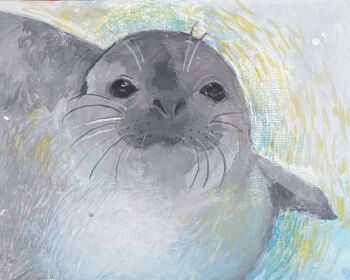 animal animal_focus commentary_request hana_usagi_(pm_nw5) highres looking_at_viewer no_humans original seal_(animal) traditional_media