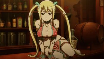 1girl alternate_costume alternate_hairstyle animated animated_gif anime_screenshot anklet armlet bar_(place) barefoot blonde_hair blush bra bracelet breasts cleavage collarbone curvy fairy_tail fairy_tail:_dragon_cry feet floral_print gemini_(bar_altair_dancer)_(fairy_tail) gemini_(fairy_tail) jewelry kneeling large_breasts loincloth long_hair long_twintails looking_at_viewer lots_of_jewelry lucy_heartfilia lucy_heartfilia_(bar_altair_dancer)_(fairy_tail) official_alternate_costume official_alternate_hairstyle print_bra seductive_gaze seductive_smile sidelocks smile thighlet twintails underwear