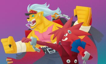 Rule 34 | absurdres, bancholeomon, banchou, bandages, belt, chain, coat, coat on shoulders, delinquent, digimon, digimon (creature), green eyes, hat, highres, open mouth, sharp teeth, smile, teeth