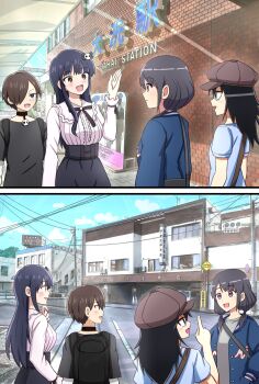 1boy 3girls absurdres bags_under_eyes black_hair boku_no_kokoro_no_yabai_yatsu brown_eyes hat height_difference highres ichikawa_kyoutarou kuroki_tomoko long_hair low_twintails multiple_girls omachi_(slabco) tall_female tamura_yuri twintails watashi_ga_motenai_no_wa_dou_kangaetemo_omaera_ga_warui! yamada_anna