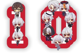 :t absurdres annatar23170031 anniversary antonio_salieri_(exhibition_attire)_(fate) antonio_salieri_(fate) antonio_salieri_(fgo_fes._2022)_(fate) antonio_salieri_(human)_(fate) antonio_salieri_(kyomaf_2024)_(fate) antonio_salieri_(masquerade_of_the_vampire)_(fate) antonio_salieri_(over_the_same_sky)_(fate) antonio_salieri_(second_ascension)_(fate) antonio_salieri_(traveling_outfit)_(fate) ascot beads beard_stubble black_boots black_cape black_gloves black_hakama black_necktie black_pants black_shirt boots borrowed_design bouquet braid brown_coat brown_hair brown_pants bubble_tea buttons cape cat cellphone chaldea_logo chibi chibi_only chinese_clothes chinese_commentary closed_mouth coat collared_shirt commentary_request covering_own_mouth cup disposable_cup double-breasted drink drinking_straw eyes_visible_through_hair facial_hair fang fate/grand_order fate_(series) fedora flag flower food frilled_sleeves frills glasses gloves gradient_clothes gradient_kimono grey_hair grey_hat grey_kimono grey_pants hair_between_eyes hair_intakes hair_over_one_eye hakama half_updo hand_in_pocket hat heterochromia highres holding holding_bouquet holding_cup holding_drink holding_flag holding_food holding_ice_cream holding_phone holding_umbrella holding_unworn_clothes holding_unworn_hat hood hood_up ice_cream ice_cream_cone jacket jacket_over_shoulder japanese_clothes jewelry jiangshi jiangshi_costume kimono lapels long_sleeves looking_at_viewer mask medallion medium_hair mouth_mask multicolored_hair necklace necktie notched_lapels ofuda ofuda_on_head open_clothes open_coat open_jacket open_mouth orange_eyes orange_ribbon pants phone prayer_beads qingdai_guanmao red_ascot red_eyes red_flower red_hakama red_rose ribbon rose semi-rimless_eyewear shirt short_hair side_braid simple_background single_braid skin_fang smartphone smile split-color_hair stole striped_clothes striped_jacket striped_pants stubble suspenders talisman tangzhuang tasuki text_background the_man_in_grey_(fate) turtleneck two-tone_hair two-tone_kimono umbrella under-rim_eyewear unworn_hat unworn_headwear unworn_jacket wavy_hair white_ascot white_background white_boots white_hat white_jacket white_pants white_shirt wing_collar