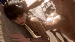 1boy 1girl 3d abs against_wall animated arched_back ass barcode bewyx black_hair bodysuit bouncing_ass breasts closed_eyes clothed_female_nude_male completely_nude doggystyle eve_(stellar_blade) from_behind head_grab high_heels highres huge_ass large_breasts lips long_hair muscular nude outdoors penis ponytail sex sex_from_behind sideboob skin_suit_(stellar_blade) skin_tight sound standing standing_sex stellar_blade tagme thick_thighs thighs vaginal video wide_hips