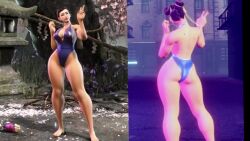 1girl 3d alternate_costume animated ass audible_music barefoot bouncing_breasts breasts capcom chun-li curvy fighting_stance from_behind full_body bad_tag game_screenshot happy highleg highleg_one-piece_swimsuit huge_ass jumping large_breasts medium_breasts mod multiple_views one-piece_swimsuit purple_one-piece_swimsuit ryona screencap shiny_clothes skin_tight solo_focus sound street_fighter street_fighter_6 swimsuit tagme thick_thighs thighs v victory_pose video video_game wide_hips