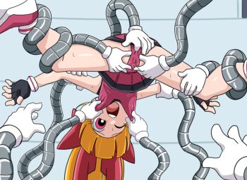 ass blossom_(ppg) fingering fingering_through_clothes fingering_through_panties grabbing_another's_breast groping highres long_hair molestation one_eye_closed orange_hair panties powerpuff_girls pussy_juice red_eyes spread_legs tagme tamtam_(srdn8883) tentacles through_clothes underwear