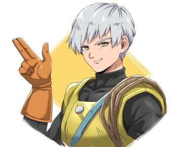Rule 34 | 1boy, artist name, black shirt, brown gloves, commentary request, covered collarbone, dragon quest, dragon quest iii, gloves, looking at viewer, male focus, oboro dqp, rope, shirt, short hair, smirk, solo, thief (dq3), upper body, white hair, yellow eyes