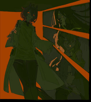 Rule 34 | 4girls, agnes tachyon (tach-nology) (umamusume), agnes tachyon (umamusume), animal ears, black border, border, bow, brown hair, clenched hand, coat, collared shirt, crossed bangs, cup, dantsu flame (center spotlight) (umamusume), dantsu flame (umamusume), determined, drinking, expressionless, feet out of frame, floating hair, greyscale, hair between eyes, hair bow, hand on own chest, happy, highres, holding, holding cup, hood, hood down, hoodie, horse ears, horse girl, horse tail, jam (umamusume), jungle pocket (champion's battle cry) (umamusume), jungle pocket (umamusume), lab coat, lapels, leggings, long hair, long hair between eyes, long sleeves, looking at viewer, manhattan cafe (creeping shadow) (umamusume), manhattan cafe (umamusume), monochrome, mug, multiple girls, necktie, notched lapels, open mouth, outstretched hand, pen, pocket, ponytail, red background, red eyes, shirt, shirt under sweater, short hair, sleeves past wrists, smile, spot color, sweater, tail, umamusume, upper body, very long hair, wide sleeves, yawndooyu