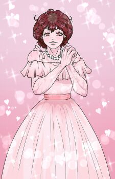 Rule 34 | 1girl, abs, absurdres, surprised, breasts, dress, female focus, genderswap, genderswap (mtf), grappler baki, hanma baki, highres, holding hands, large breasts, looking at viewer, muscular, muscular female, princess, red hair, scar, solo, yellow eyes