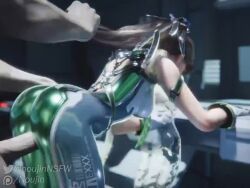 1boy 1girl 3d animated ass black_hair bodysuit bouncing_ass breasts clothed_female_nude_male doggystyle eve_(stellar_blade) gloves grabbing_another's_hair green_bodysuit holding_another's_hair huge_ass long_hair noujin nude penis planet_diving_suit_(7th)_(stellar_blade) ponytail sex sex_from_behind sound standing stellar_blade tagme vaginal video wide_hips