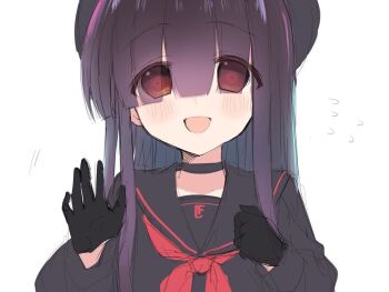 1girl black_gloves blue_archive choker gloves inotukuhito justice_task_force_member_(blue_archive) red_eyes school_uniform waving