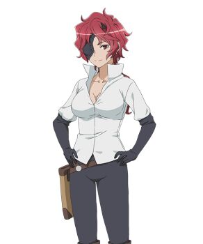 1girl breasts dungeon_ni_deai_wo_motomeru_no_wa_machigatteiru_darou_ka eyepatch hephaistos_(danmachi) large_breasts official_art red_hair smile source_request