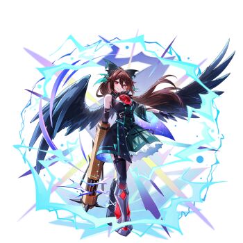 Rule 34 | 1girl, alternate costume, arm cannon, asymmetrical footwear, asymmetrical gloves, belt, bird wings, black belt, black boots, black dress, black gloves, black thighhighs, black wings, boots, bow, breasts, brown hair, closed mouth, control rod (touhou), dress, feathered wings, frilled skirt, frills, full body, game cg, garter straps, gloves, green bow, green dress, grey boots, hair bow, highres, knee boots, large breasts, long hair, looking at viewer, mismatched footwear, non-web source, official art, red eyes, reiuji utsuho, self-datamine, skirt, smile, solo, starry sky print, thighhighs, third eye, third eye on chest, touhou, touhou gensou eclipse, transparent background, two-tone dress, u u zan, uneven gloves, very long hair, weapon, wings