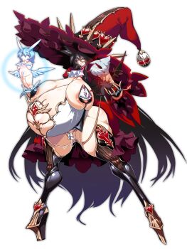 absurdres baby big_belly breasts commentary_request commission gigantic_breasts giving_birth highres inflation nipple_penetration original pregnant skeb_commission t.a.k. toddler umbilical_cord