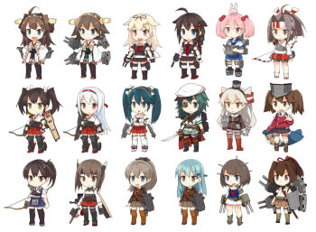 6+girls amatsukaze_(kancolle) black_thighhighs blue_hair blue_sailor_collar bow_(weapon) brown_hair brown_thighhighs cape chibi chibi_only closed_mouth commentary_request dress eyepatch green_hair grey_hair hachimaki hair_bobbles hair_flaps hair_ornament hair_ribbon hair_tubes hairclip hakama hakama_shorts hakama_skirt harapeko_(886011) hat headband headgear hiei_(kancolle) holding holding_sword holding_weapon ise_(kancolle) isuzu_(kancolle) japanese_clothes kaga_(kancolle) kantai_collection kiso_(kancolle) kiso_kai_ni_(kancolle) kongou_(kancolle) kumano_(kancolle) long_hair maya_(kancolle) miniskirt multiple_girls muneate neckerchief open_mouth pleated_skirt ponytail red_neckerchief red_skirt rensouhou-kun ribbon rigging ryuujou_(kancolle) sailor_collar sailor_dress sazanami_(kancolle) scarf school_uniform serafuku shigure_(kancolle) shigure_kai_ni_(kancolle) short_hair shorts shoukaku_(kancolle) skirt standing suzuya_(kancolle) sword taihou_(kancolle) tasuki thighhighs twintails visor_cap weapon white_hair white_sailor_collar white_scarf yuudachi_(kancolle) yuudachi_kai_ni_(kancolle) zuihou_(kancolle) zuikaku_(kancolle)