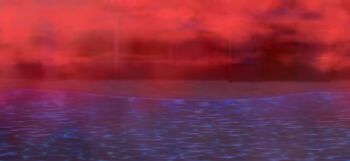 Rule 34 | fence, fog, game cg, gate, highres, lake, lantern, mansion, misty lake, night, no humans, non-web source, official art, outdoors, scarlet devil mansion, scenery, shore, touhou, touhou gensou eclipse, water