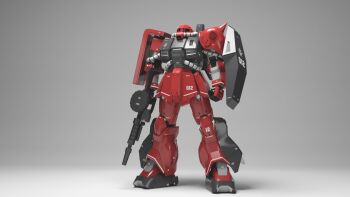 3d cable color_variation commentary_request derivative_work emblem gassan_(7nan8ku) gradient_background gun gundam gundam_unicorn highres hizack machine_gun machinery mecha mecha_focus mobile_suit neo_zeon no_humans one-eyed original realistic redesign robot roundel science_fiction shield shoulder_spikes spikes weapon