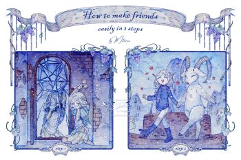 1boy 2others 404_not_faust :d ^_^ animal banner border brick_wall broken_glass broken_mirror character_name closed_eyes crack cracked_glass crying dungeon_meshi elf english_text food fruit glass goat goat_(dungeon_meshi) grapes grey_eyes grey_hair hammer highres holding holding_hammer holding_hands horns long_sleeves male_focus medium_hair mirror mithrun multiple_others on_ground open_mouth ornate_border pants plant pointy_ears reflection seiza sequential shattered shirt sitting smile snake vines walking wavy_hair