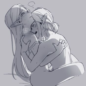 blush elf female_focus hug leg_lock link nintendo pointy_ears princess_zelda sex soft the_legend_of_zelda the_legend_of_zelda:_breath_of_the_wild wholesome_nudity zelda_(breath_of_the_wild)
