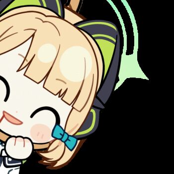 Rule 34 | 1girl, :d, ^ ^, animal ear headphones, animal ears, animated, animated gif, aqua necktie, blonde hair, blood, blood from mouth, blue archive, blunt bangs, blunt ends, blush stickers, bow, cat ear headphones, cat ears, chibi, chibi only, chunye haruya, closed eyes, collared shirt, commission, disembodied hand, dot nose, facing viewer, fake animal ears, green bow, green halo, green jacket, hair bow, halo, hanged, hanging, headphones, holding, holding rope, hood, hooded jacket, jacket, low-tied sidelocks, lowres, medium hair, midori (blue archive), missing commentary, multicolored jacket, necktie, noose, open clothes, open jacket, open mouth, parted bangs, rope, school uniform, second-party source, shaking, shirt, sidelocks, simple background, smile, solo, transparent background, upper body, white jacket, white shirt