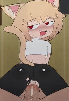 1boy 1girl animal_ear_fluff animal_ears animated ass back blonde_hair blush carnival_phantasm cat_ears cat_girl cat_tail fangs from_behind girl_on_top half-closed_eyes hetero large_penis lunny_sketch melty_blood neco-arc open_mouth pants penis petite red_eyes sex short_hair shorts smile sweat sweatdrop tail testicles torn_clothes torn_pants tsukihime uncensored vaginal veins veiny_penis video