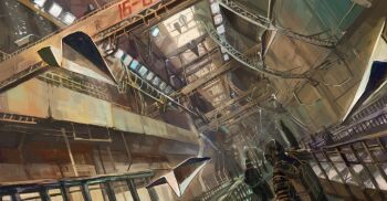 Rule 34 | 2boys, astronaut, bad id, bad pixiv id, denchou, dutch angle, hangar, multiple boys, original, paper airplane, science fiction