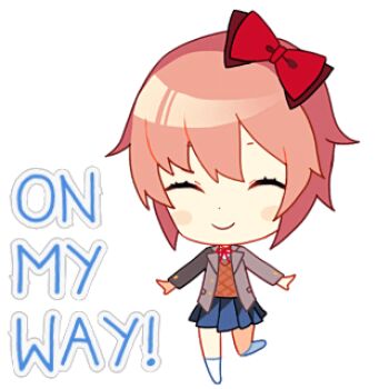 1girl :d animated animated_png artist_request blinking blue_eyes blue_skirt bow chibi chibi_only coat doki_doki_literature_club english_text full_body grey_coat grin hair_bow looking_at_viewer lowres neck_ribbon official_art open_mouth outstretched_arms pink_vest ribbon sayori_(doki_doki_literature_club) short_hair skirt smile socks solo standing standing_on_one_leg vest waving_arms white_socks