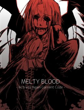 Rule 34 | 1boy, absurdres, ascot, blood, blood from mouth, bloody tears, cape, commentary request, crazy eyes, crazy smile, curtained hair, english text, floating clothes, formal clothes, highres, looking at viewer, male focus, medium hair, melty blood, messy hair, monochrome, night of wallachia, raven (hime33raven), sharp teeth, smile, teeth, tsukihime, vampire