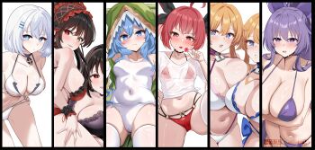 1girl 2girls :/ ? absurdres ahoge animal_hood arm_under_breasts azur_lane bare_arms bare_legs bare_shoulders bent_over bikini bikini_pull black_bow black_bra black_choker black_hair black_ribbon black_thighhighs blue_bikini blue_eyes blue_hair blush bow bra breasts breath cameltoe candy chinese_commentary choker cleavage clock_eyes closed_mouth clothes_pull collarbone commentary_request covered_navel date_a_live drill_hair dual_persona flying_sweatdrops food girl_on_top green_hood groin hair_ornament hair_over_one_eye hair_ribbon hairband hairclip hand_on_own_hip hand_up hci+ heterochromia highres himekawa_yoshino himekawa_yoshino_(secret_base) holding holding_candy holding_food holding_lollipop hood huge_breasts itsuka_kotori itsuka_kotori_(waterside_goddess) knee_up lace lace-trimmed_panties lace-trimmed_thighhighs lace_trim large_breasts leaning_forward legs lingerie lock logo lolita_hairband lollipop long_hair looking_at_viewer medium_breasts melting micro_bikini mixed-language_commentary multi-strapped_bikini_bottom multicolored_bikini multiple_girls navel o-ring o-ring_bottom official_alternate_costume one-piece_swimsuit orange_hair panties parted_lips petals petite pink_bikini purple_bikini purple_eyes purple_hair purple_ribbon red_bikini red_eyes red_hair red_headdress ribbon saliva saliva_trail see-through_clothes see-through_shirt selfcest shiny_skin shirt short_hair siblings sideboob simple_background skindentation small_breasts solo stomach sweatdrop swimsuit symbol-shaped_pupils thigh_strap thighhighs thighs tied_shirt tobiichi_origami tobiichi_origami_(the_spirit_of_allure) tokisaki_kurumi tokisaki_kurumi_(spirit) tokisaki_kurumi_(twin_rose) tongue tongue_out twins twintails two-tone_bikini underboob underwear very_long_hair white_background white_bikini white_hair white_one-piece_swimsuit white_shirt white_thighhighs yamai_kaguya yamai_kaguya_(blue_ocean_rendezvous) yamai_yuzuru yamai_yuzuru_(blue_ocean_rendezvous) yatogami_tohka yatogami_tohka_(break_time) yellow_eyes