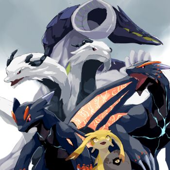 1other absurdres black_skin claws colored_skin dragon dragon_horns dragon_tail dragon_wings egg evolution fangs giant giant_monster highres horns illusia_(tensei_shitara_dragon_no_tamago_datta) long_neck monster multiple_heads no_humans one-eyed open_mouth red_eyes scales sharp_teeth tail teeth tensei_shitara_dragon_no_tamago_datta:_saikyou_igai_mezasa_nee white_fur wings yellow_eyes yellow_skin